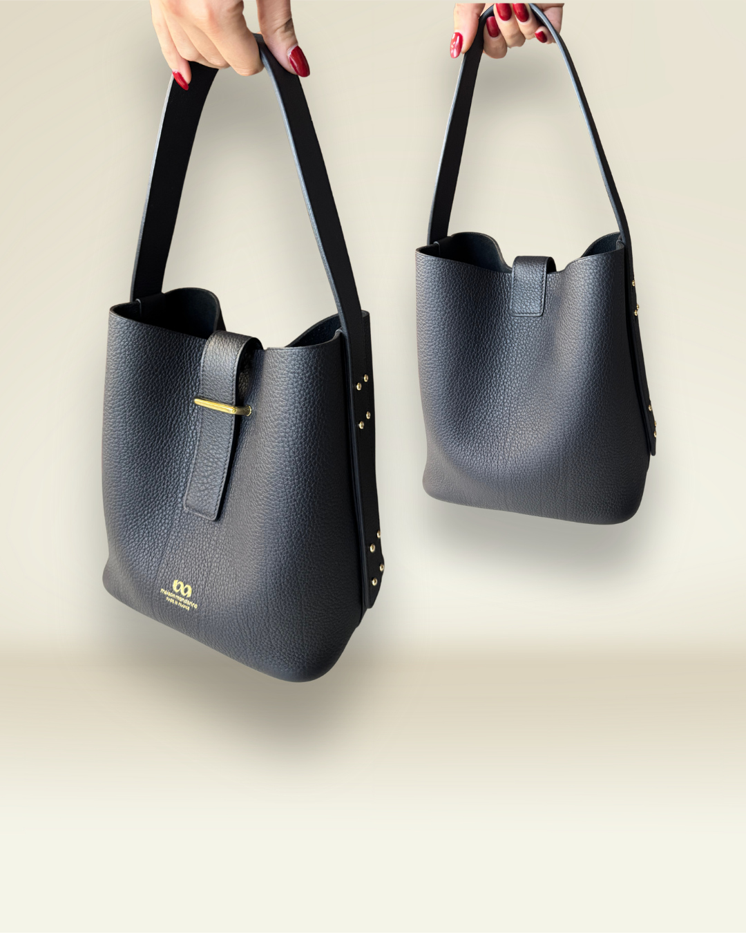 MYSTI - Sac porté main - Noir, Cuir Grainé - Sur commande
